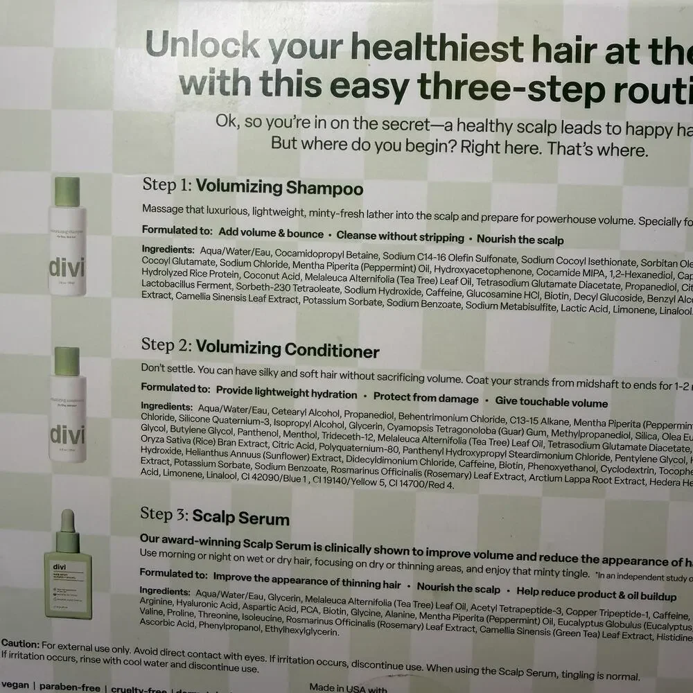 DIVI - Healthy Hair Goals - 3-Step Hair & Scalp Health Kit - 3 Piece Set NIB - Picture 3 of 4